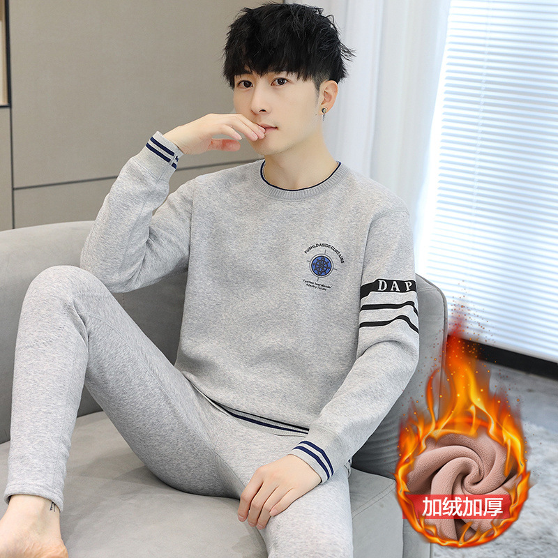 남성용 보온 속옷 세트, 벨벳 및 두꺼운 겨울, 청소년, 중, 고등학생, 면 가을 옷 및 긴 바지