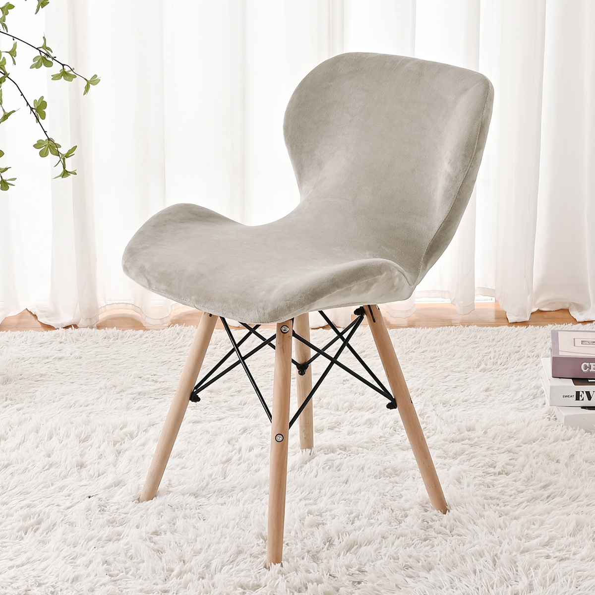 Funda para silla de mariposa de terciopelo de zorro plateado elástica de punto transfronterizo a prueba de polvo Funda para silla de mariposa de terciopelo grueso de color sólido universal