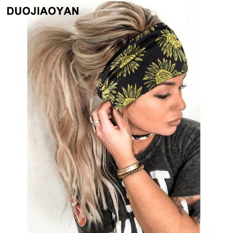 Nueva diadema de moda europea y americana con estampado de girasol, diadema elástica para correr, diadema de yoga absorbente de sudor, accesorios para el cabello_voghion.com
