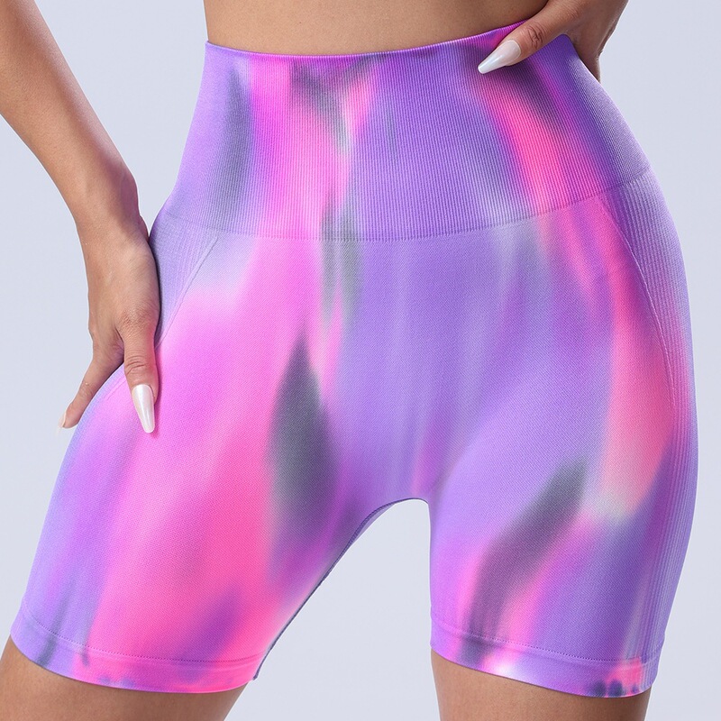 Seamless Colorful Aurora Yoga Shorts for Women, High-Waisted, Butt-Lifting, Tummy-Tightening, Gradient Sports Fitness Pants, Moisture-Wicking and Sweat-Repelling