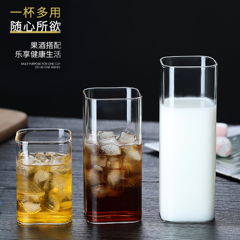 High borosilicate glass cup, transparent flower tea cup, beer whiskey milk juice cup, square cup, glass water cup