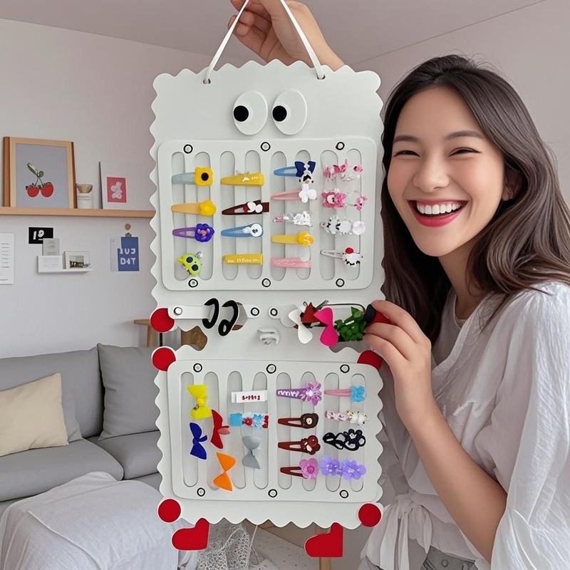 かわいいフェルトヘアピン収納壁掛け大容量パンチフリージュエリーオーガナイザー寝室の壁の装飾収納|undefined