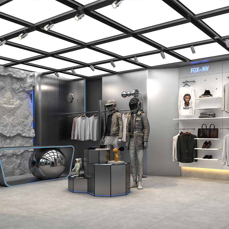 Tienda de ropa de alta calidad estante de exhibición de ropa de hombre estante de exhibición de piso deportivo al aire libre tienda de ropa estante