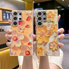 适用三星s24ultra镜头膜手机壳s23/s22日韩花朵s21蓝光水钻s24女