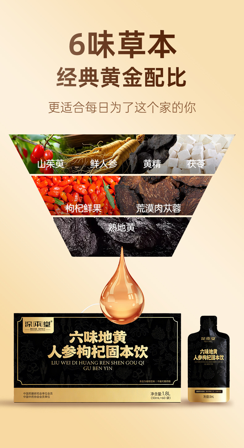 Liuwei Dihuang Ginseng Goji Herbal Drink Concentrate 30ml Sachets 60 Pack Men's Wellness quality and texture