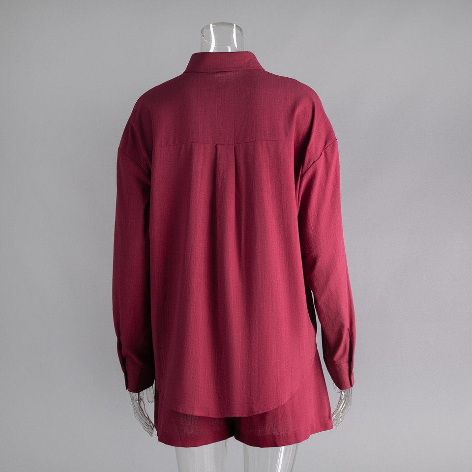 Bộ cardigan dài tay kèm quần short cotton màu trơn phong cách đơn giản — Màu cam, Màu hồng, Màu hồng nhạt, Màu trắng chi tiết 13