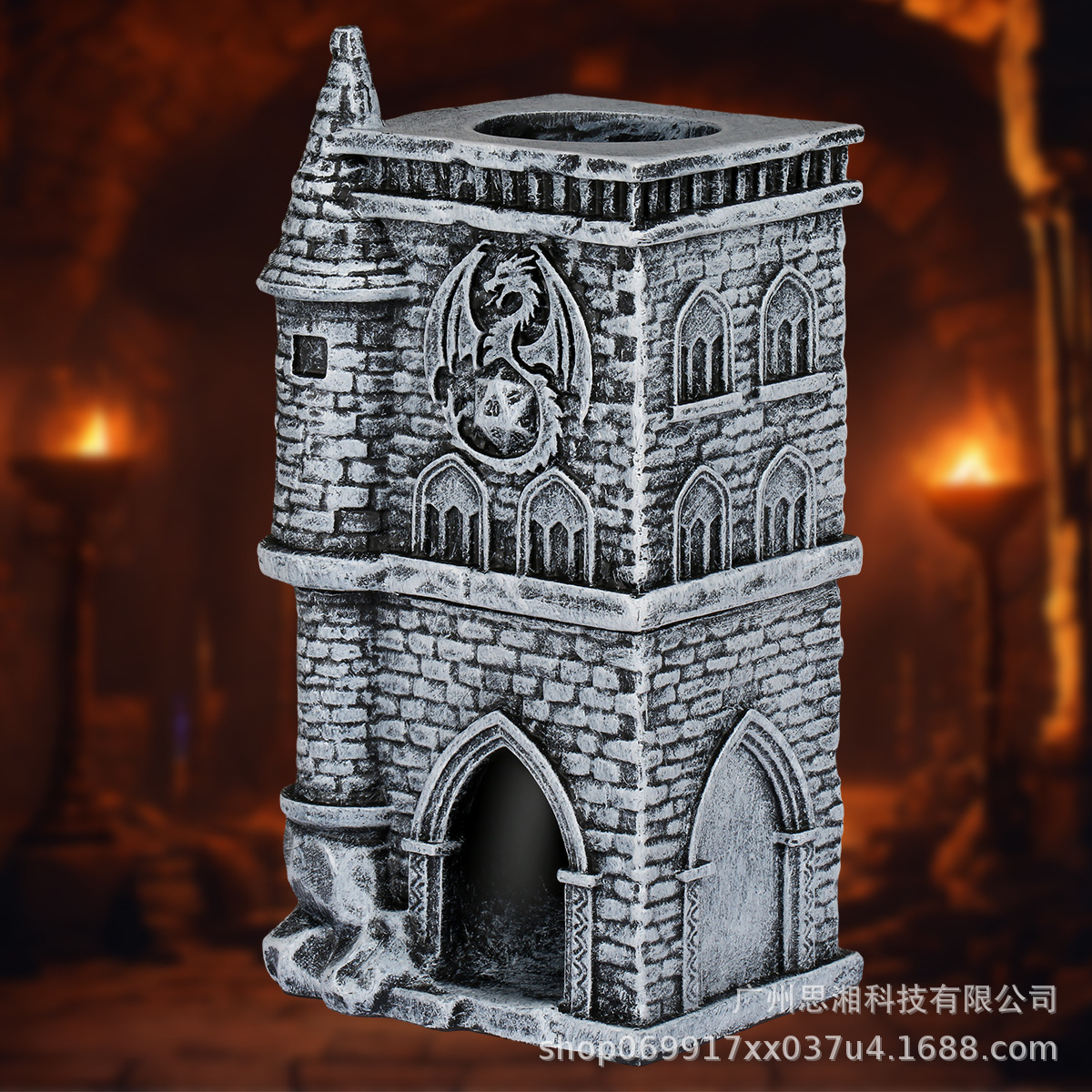 Transfronterizo D20 Flying Dragon Castle Resin Dice Tower Decoration Desktop Model Resin Fit for DND Table Games Dice Tower Accessories image 1
