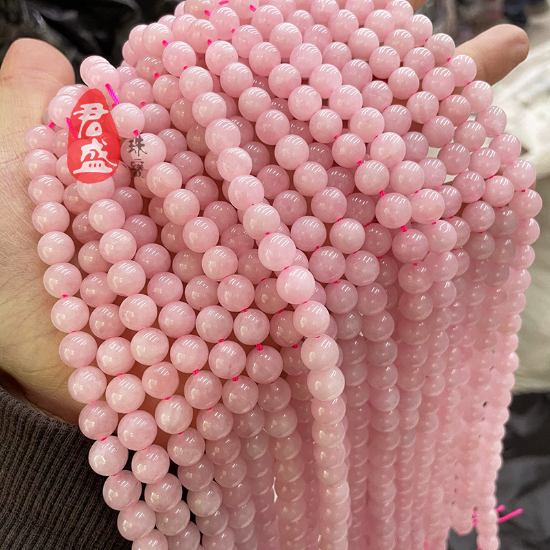 廠家直銷天然A級粉晶圓珠半成品原創手鍊項鍊耳環DIY飾品配件批發