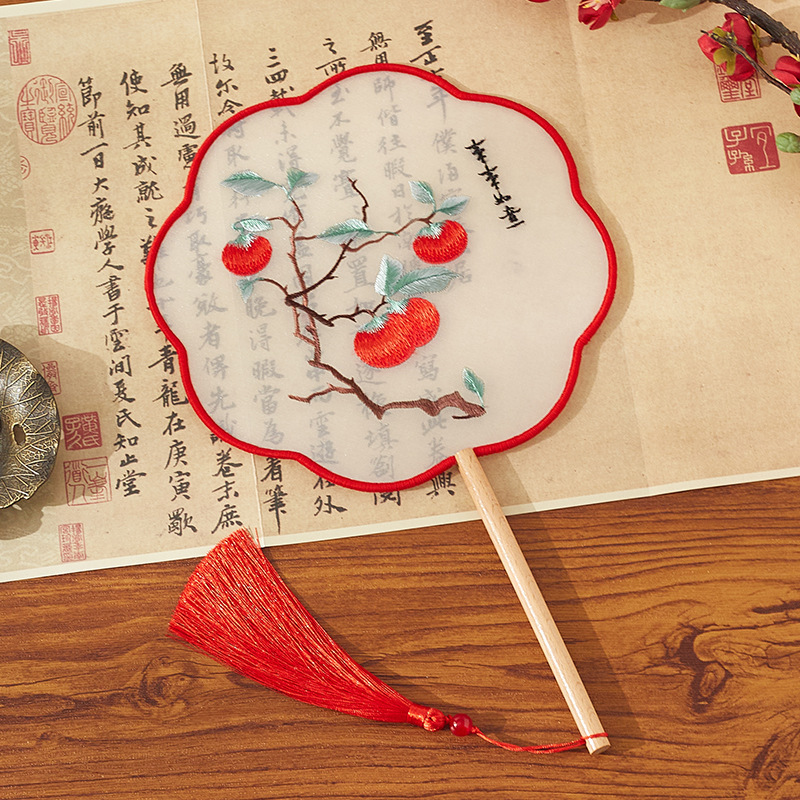 Xuanshuo 中国風扇子両面刺繍古代扇子蘇刺繍女性漢服チャイナドレス子供ダンス八枚花びら刺繍|undefined