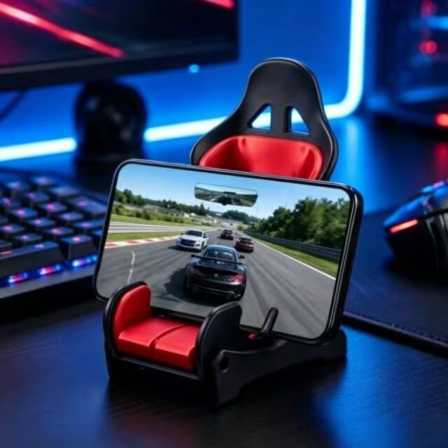 3D-printed racing seat-shaped phone stand, desk phone holder, suitable for gaming, watching videos, and general desktop use 3D-printed racing seat-shaped phone stand, desk phone holder, suitable for gaming, watching videos, and general desktop use