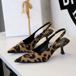 6091 style banquet sexy high heels for women, leopard print thin heel with hollowed out pointed toe, single shoe with back strap, elegant women's shoes