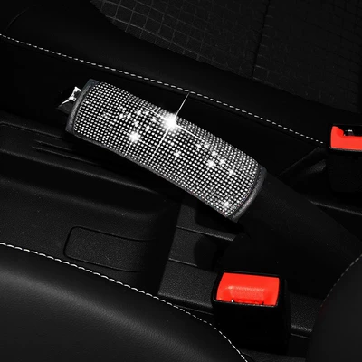 Car Diamond-Encrusted Handbrake Cover, Seatbelt Shoulder Pad, Hot-Drilled Gear Shift Head Protective Cover, Decorative Interior Accessories (Other Automotive Interior Supplies) - white-diamond