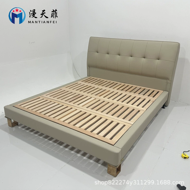 Современная простая легкая Роскошная шоколадная кровать Итальянская минималистская мягкая кровать кожаная кровать Буковая каркасная кровать из цельного дерева кожаная кровать