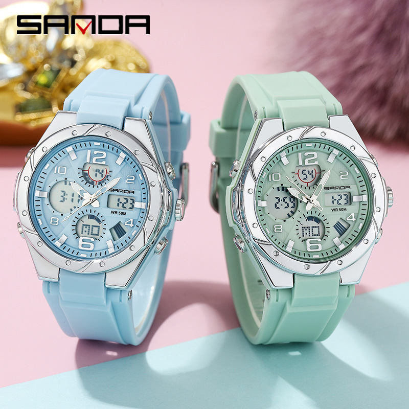 SANDA 6062 multi-funcional a prueba de agua electrónica deportes pareja mujer doble pantalla reloj e-commerce Venta caliente reloj