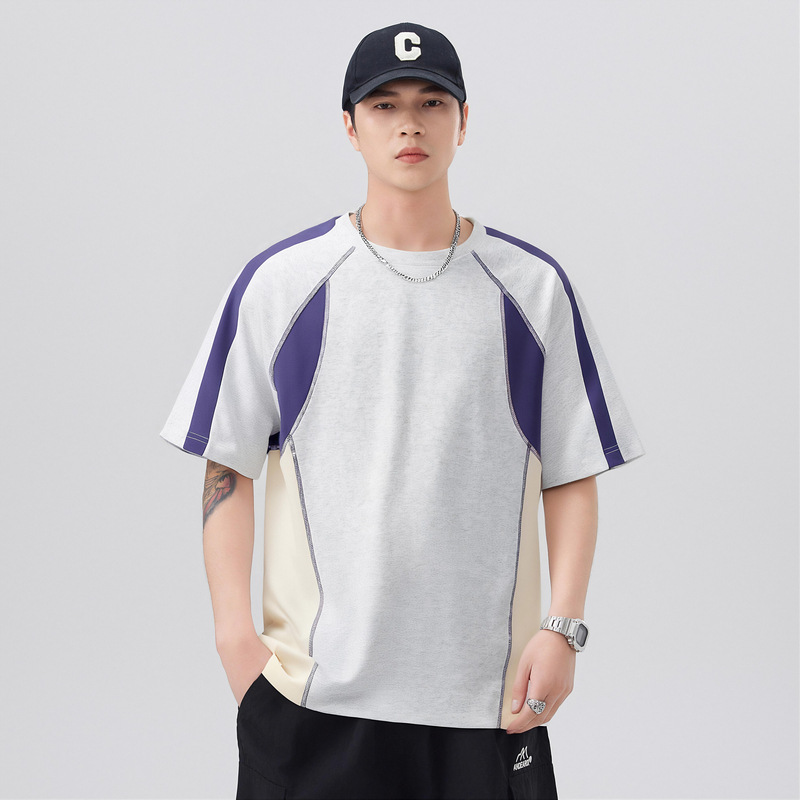 Color Block Patchwork Casual T-shirt For Men Raglan Short Sleeve_voghion.com