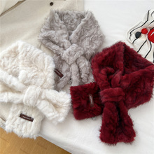 韩国百搭交叉毛领女冬季韩版时尚加厚保暖护颈毛毛围脖毛绒围巾