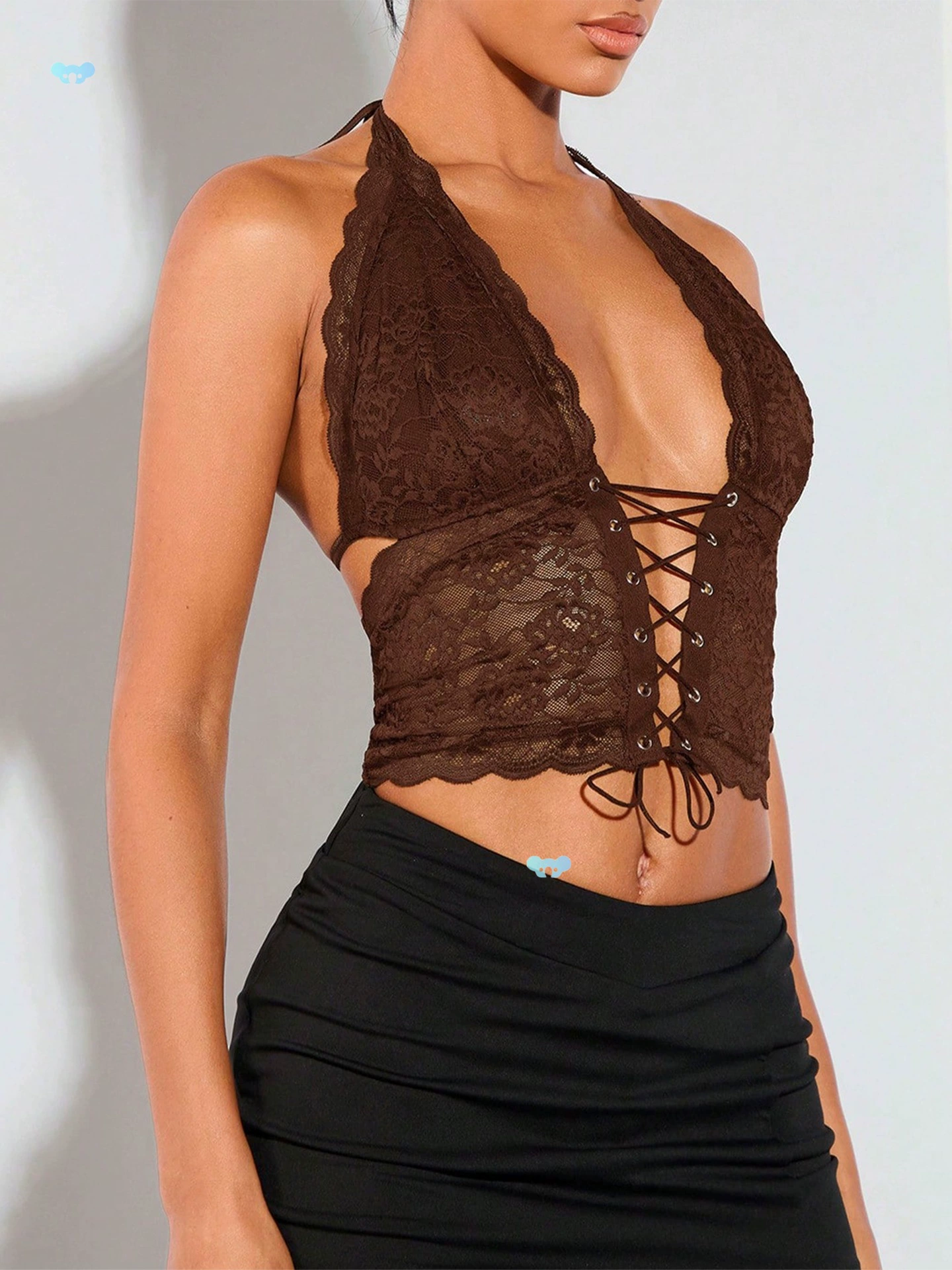 Женский укороченный топ с бретелькой на шее Y2K и завязкой спереди через плечо