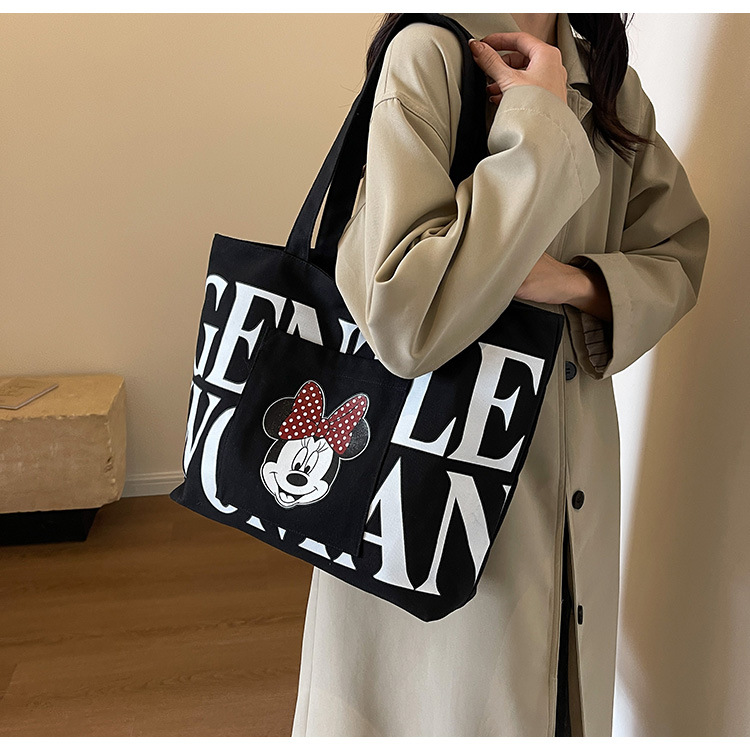 2024 New canvas bag for women, single-shoulder, student, book, large-capacity hand-held bag with zipper, versatile for office workers' commuting undefined