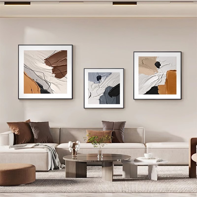 わびさびスタイルのリビングルームのソファの背景の壁の装飾絵画モダンなミニマリストのリビングルームの吊り絵画テクスチャスクエアレストラン絵画|undefined