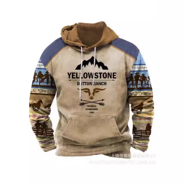 Autumn Vintage Men's Hoodie Oversized Hooded 3D Printed Casual Daily Wear Men's Clothing Harajuku Style