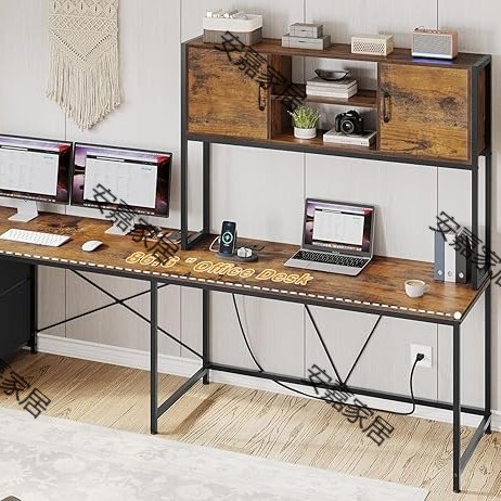 l Corner computer desk game table with fabric drawer and power socket with LED light cabinet and storage rack