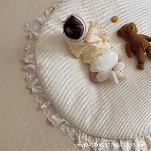 ins Korean Newborn Baby Climbing Mat Thickened Quilted Latex Round Mat Children's Cushion Pure Cotton Round Carpet