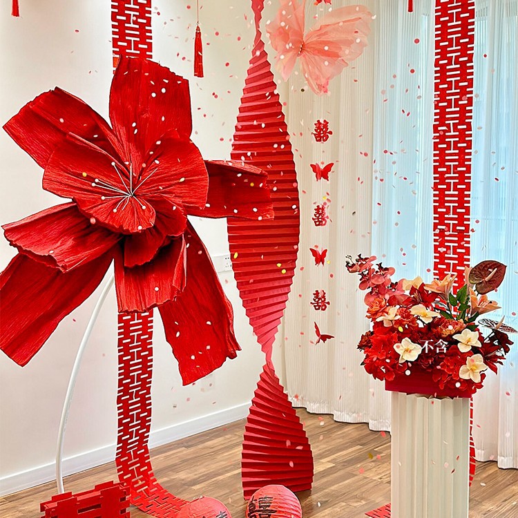 작은고구마 핫스타일 [웨딩룸 종이접기 펜던트] 레드 컬러 1 (대형 종이연꽃, 해피