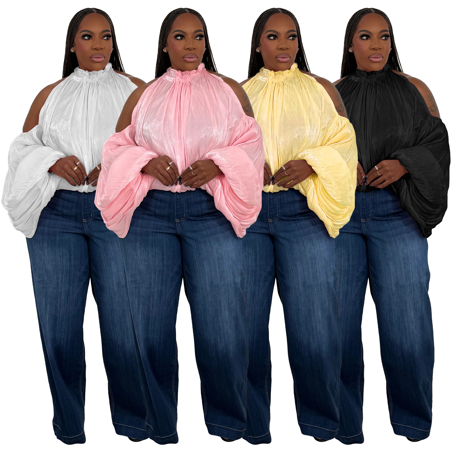 Damen Bluse Aus Organza Mit Schulterfreiem Ausschnitt Und Puffärmeln_voghion.com