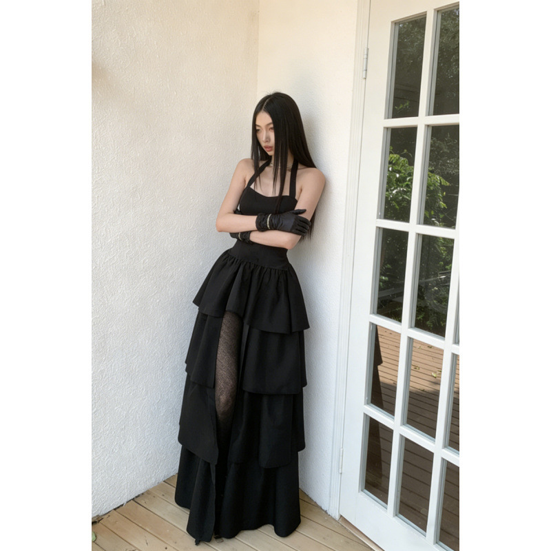 2026 Summer Irregular Princess Dress Romantic Black Halter Neck Strap Dress Waist-Cinching Puffy Long Dress for Women 2026 Summer Irregular Princess Dress Romantic Black Halter Neck Strap Dress Waist-Cinching Puffy Long Dress for Women