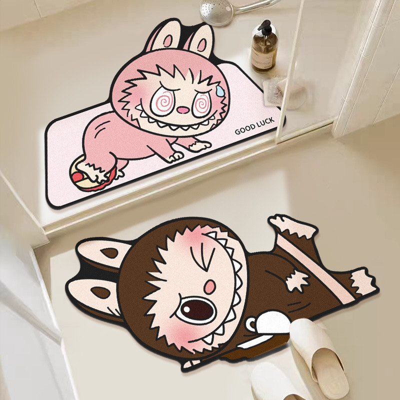 Labubu Bathroom Absorbent Diatom Mud Floor Mat Toilet Bathroom Entrance Non-Slip Quick-Drying Foot Cartoon