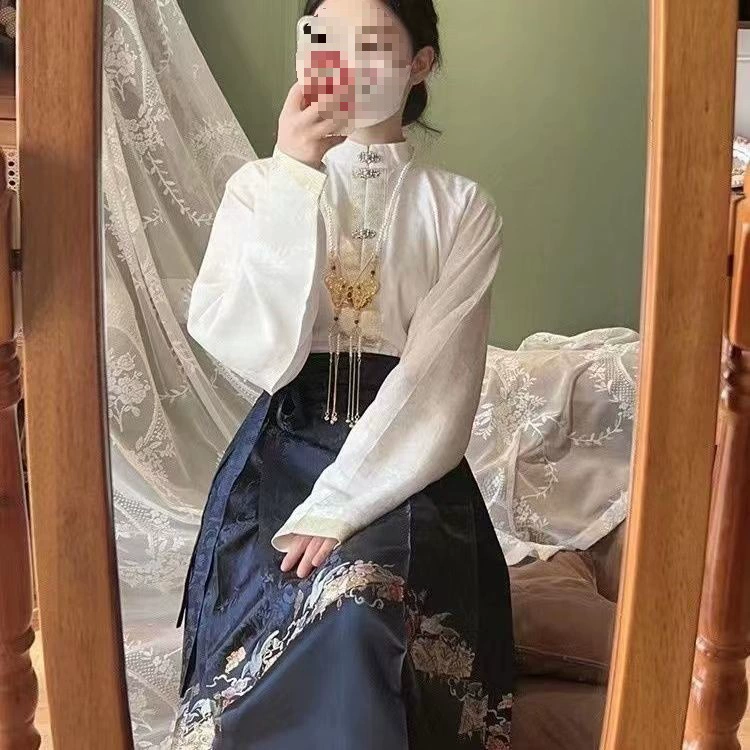 Юбка Hanfu Mamian для взрослых, полный комплект, вышитый повседневный топ с открытой передней частью, новый осенний наряд в китайском стиле династии Мин.
