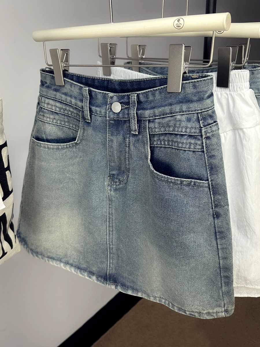 Синяя джинсовая юбка в стиле ретро для женщин летом, дизайн с защитой от воздействия, элитная маленькая юбка А-силуэта, короткая юбка