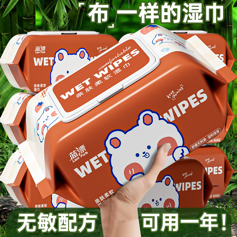 Blue Bleach Factory Manufacturer Wholesale Household Wet Wipes 80 Pumps Large Packaging Thickeneded Baby Baby Kidsren Can Use