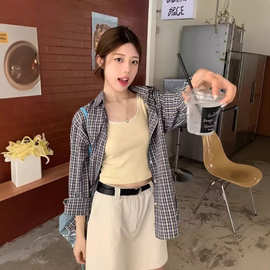 【自设工厂现货现发 】格纹格子衬衫外搭女春季新款小众韩系百搭