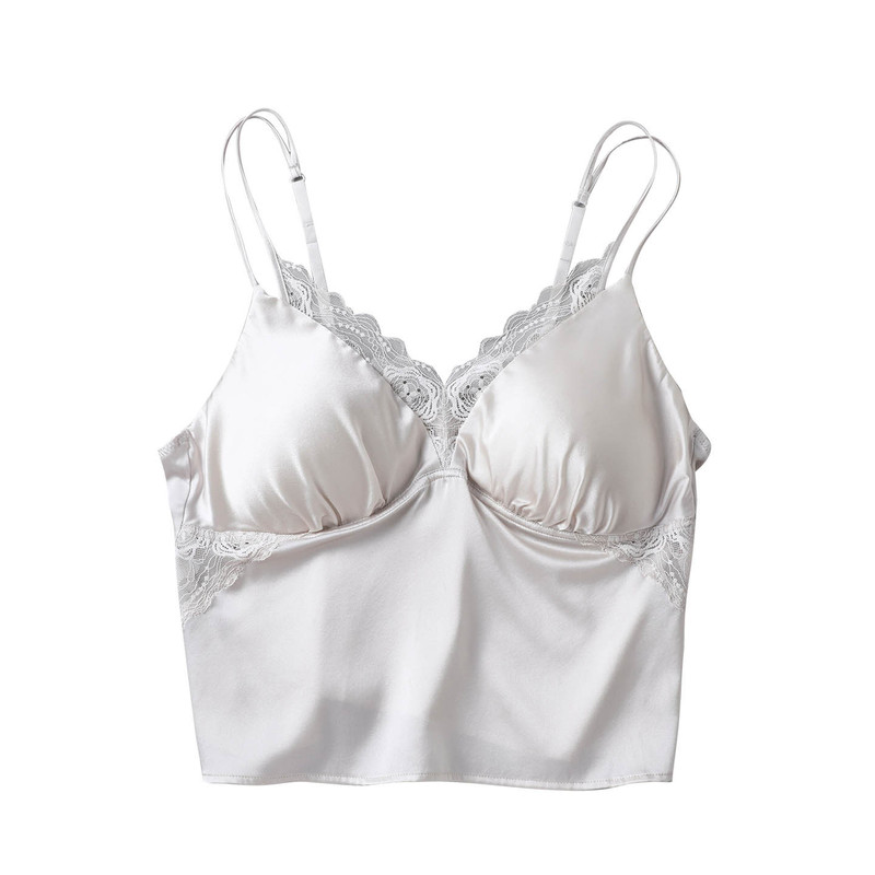 Simple Satin Silk Camisole with Lace Splicing, Elegant and Sexy, Comfortable and Breathable Silk Base Tank Top for Women