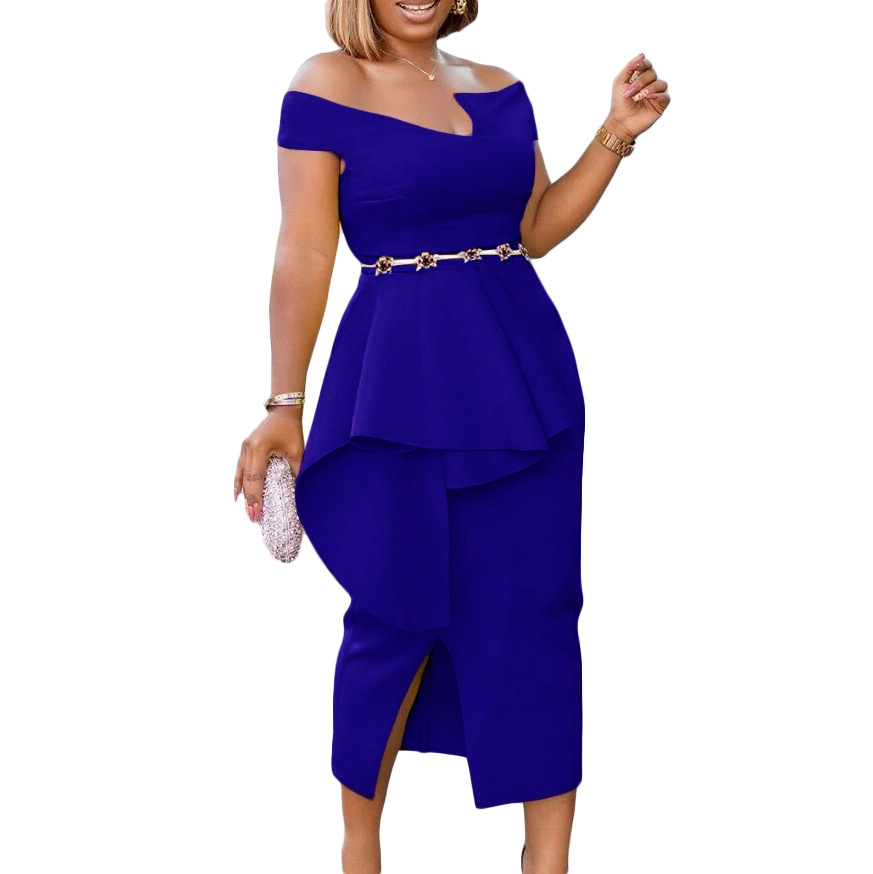 Solid Color High Waist Stitching Mid-Length Work Dress NSGML111930