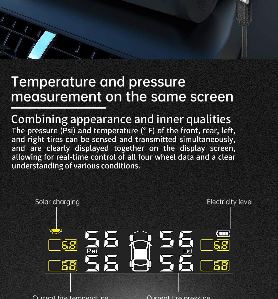 Ty01 Tire Pressure Monitoring System High-Precision Solar-Powered Tire Pressure Monitor Tpms Tire Pressure Wireless Device Smart