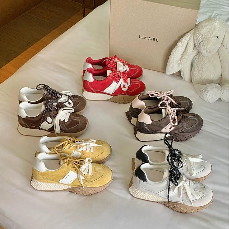 Soft Leather Version~Arch Support, Internal Height Increase, Popcorn Thick Sole Dad Shoes, Casual Sports German Training Shoes, Women's Forrest Gump Shoes