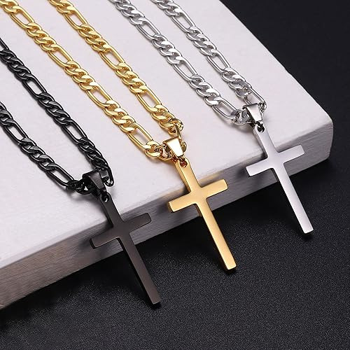 Collier simple et tendance pour homme, fusionnant les cultures européenne et américaine. Nouveau bijou transfrontalier : pendentif croix en acier inoxydable, chaîne cubaine, style européen et américain._voghion.com