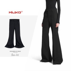 MIJKO男装女立体剪裁Flared Pants微喇西裤男女同款阔脚黑色长裤