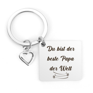 Cross-Border New Product 2025 Father's Day Gift Stainless Steel with Cut Out Heart Pendant German Lettering Square Keychain