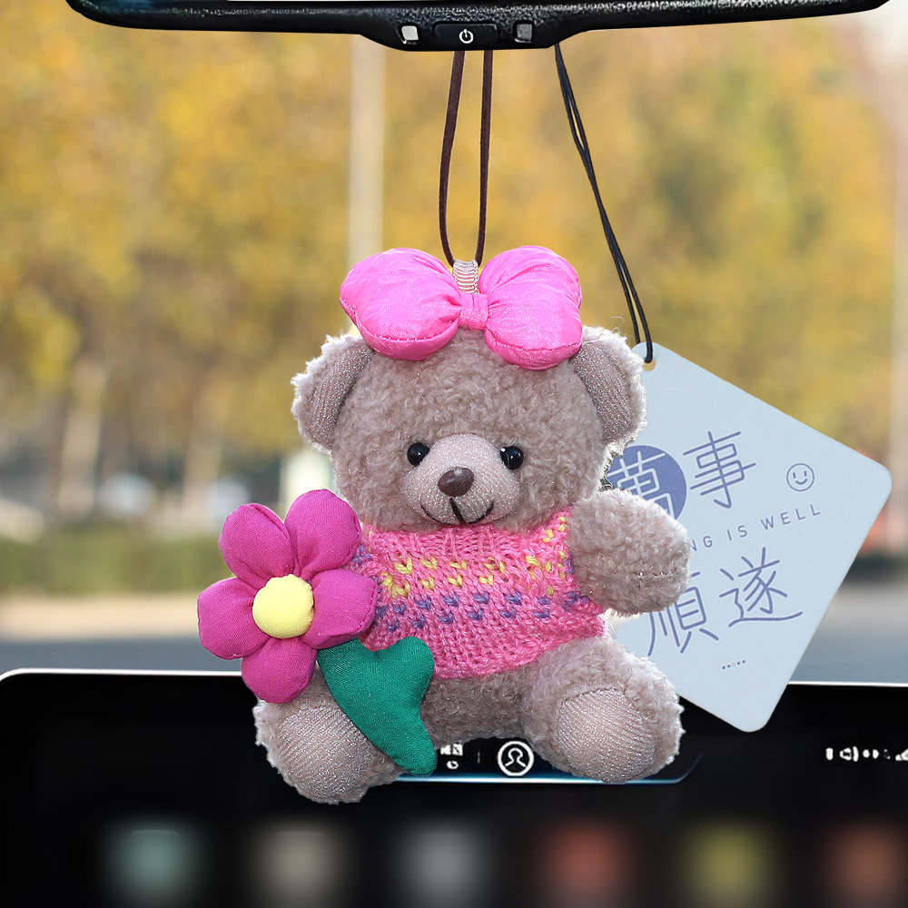 Pequeño oso de peluche colgante de automóviles colgante de automóviles colgante de automóviles espejo retrovisor colgante de automóviles adornos perfumados joyas mujeres