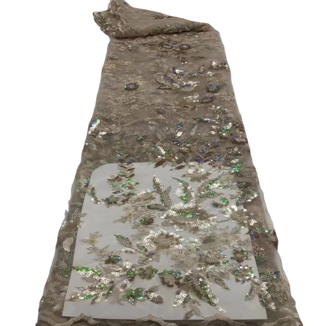 Industria pesada de malla de moda hecha a mano con cuentas bordado de lentejuelas bordado flor tela vestido de novia etapa moda tela JX2122 image 7