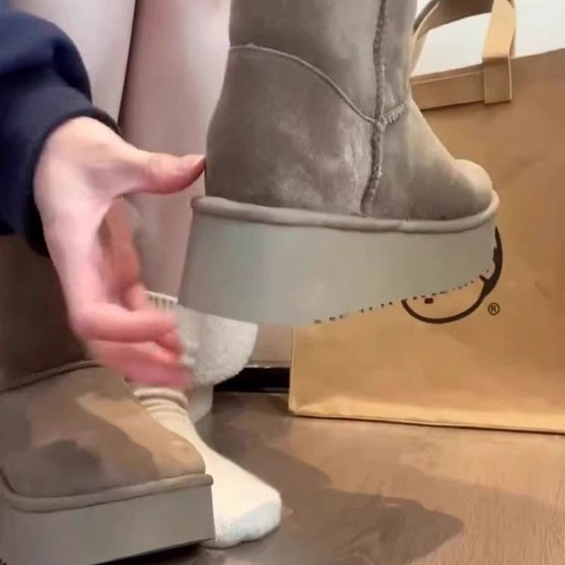 Botas de algodón gruesas del noreste de la nueva piel cálida en un tubo corto botas de nieve gruesas con cremallera lateral femenina
