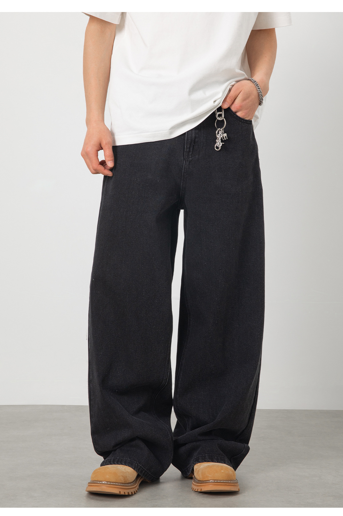 Vintage Washed Black Jeans For Men - High Street American Retro Style Loose Fit Straight Leg Casual Pants_mkmklike.com