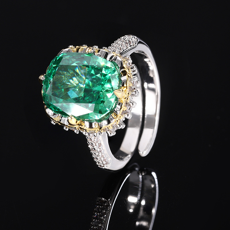 2024 nueva joyería Zhuang Shengsheng fondo de cobre chapado en oro diamante de alto carbono flor de hielo cortado diamante cuadrado anillo de cobre mujer 10*12