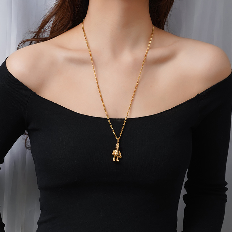 Estilo nacional de moda Wucai Shen Guan Gong colgante collar de acero inoxidable personalidad collar de titanio de oro 18K