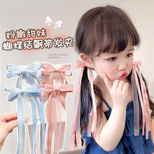 儿童甜美蝴蝶结长飘带发夹2024新款小女孩马尾后脑勺发卡女童发饰