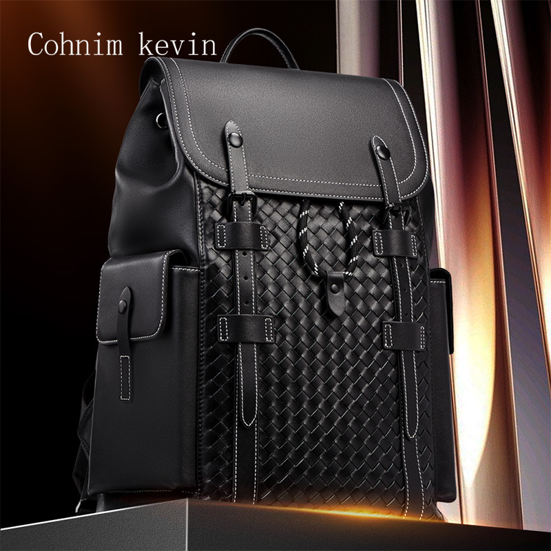 Cohnim Kevin Men's Genuine Leather Versatile 15inch Laptop Bag Business Travel High-End Backpack_voghion.com