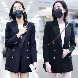 明星张钧蜜同款西装外套女2025春秋新款休闲黑色垂感刘雯气质西服